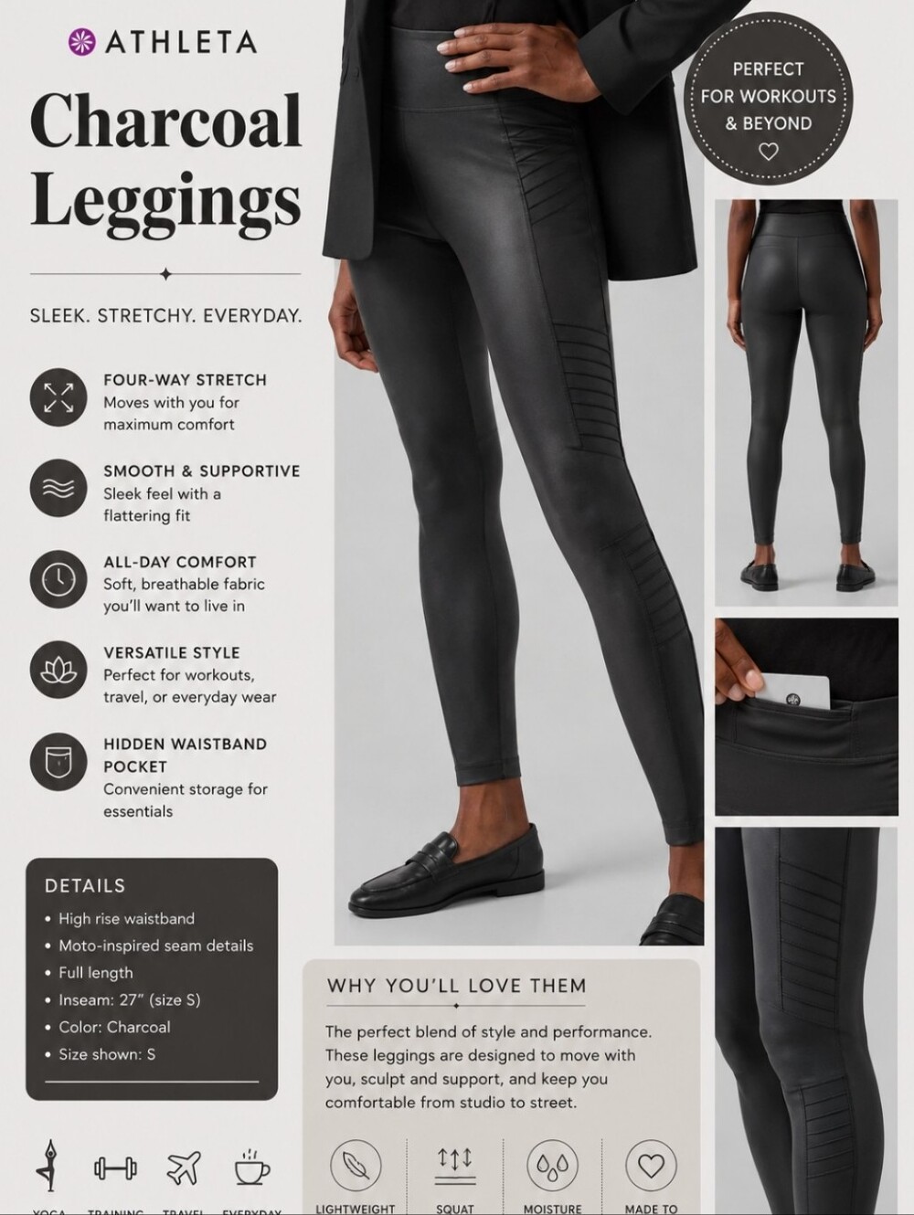 Athleta Charcoal  Leggings